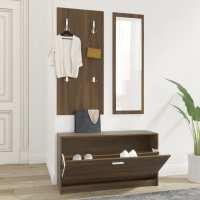 vidaXL Muebles Entradita Zapatero Espejo Perchero Madera Roble Color Blanco,  Gris sonoma,  Marrón roble - details 3