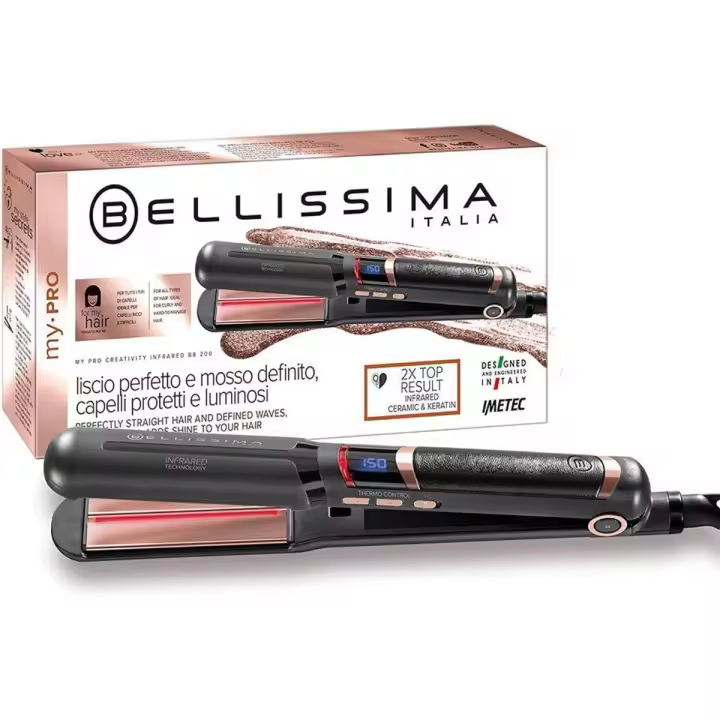 Bellissima My Pro Creativity Infrared B8 200 - Plancha de Pelo con Tecnología Infrarroja, Revestimiento de Cerámica y Queratina, 11 Niveles de Temperatura 130-230°C - 1