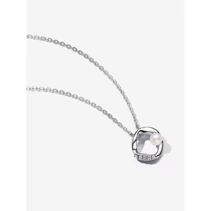 Pandora - Collar with Círculo pavé orgánico y Perlas cultivadas de Agua Dulce tratadas - Plata de Ley - 1