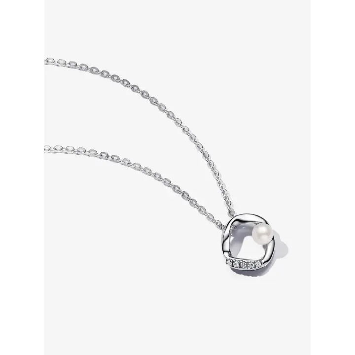 Pandora - Collar with Círculo pavé orgánico y Perlas cultivadas de Agua Dulce tratadas - Plata de Ley - 1