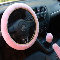 Juego De 3 Piezas Funda Para Volante De Coche De Piel Sintética Gruesa Y Suave Tamaño Ajustable Para Diámetro De 38cm Decoración De Lana Para Automóvil - details 0
