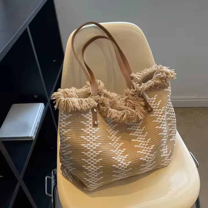 Bolso De Mano Casual Grande Para Playa Y Compras Bolso De Hombre Mujer Bolsa De Compras Con Manija Superior Bolso De Mujer De Lino Con Cerrojo De Cierre - 1