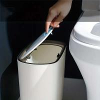 Basurero De Inodoro 1pc Bin De Basura Delgado De Plástico Con Tapa Canasta De Almacenamiento De Residuos Pequeña Y Estrecha Para El Hogar - details 1
