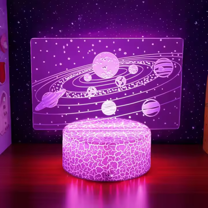 Lámpara Nocturna LED 3D Ilusión Sistema Solar Nueve Planetas Lava Cambio De Color Regalo Para Niños Decoración De Habitación Luz De Mesa - 1