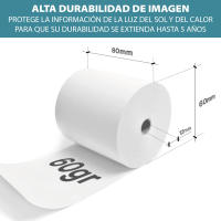 Papel Térmico 80x60 mm - 50 Rollos Papel Impresora Térmica y TPV - Papel para Tickets - Compatible Impresora, Caja Registradora y Básculas - Sin Bisfenol A - 60 Gr - 45 Metros/Rollo - La Casa del TPV - details 0