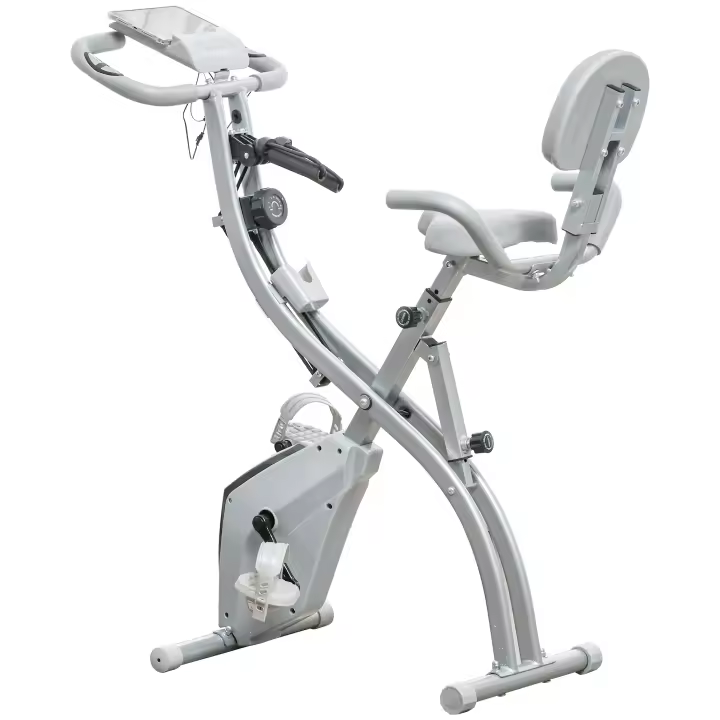 HOMCOM Bicicleta estática plegable, entrenador personal para adultos, 8 niveles de resistencia magnética, sensores de pulso en las manos, pantalla LCD multifunción, sillín ajustable, acero - 1