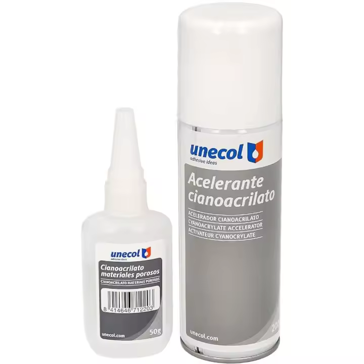 Unecol 7156 Kit accelerante Aerosol + cianoacrilato para materiales porosos (botella), 200 ml + 50 ml - 1
