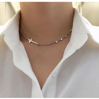 Collar Colgante Vintage ANENJERY Estrella Cruzada Cadena Clavícula Plata Tailandesa Para Mujer Joyería S-N626 Geométrica - details 2