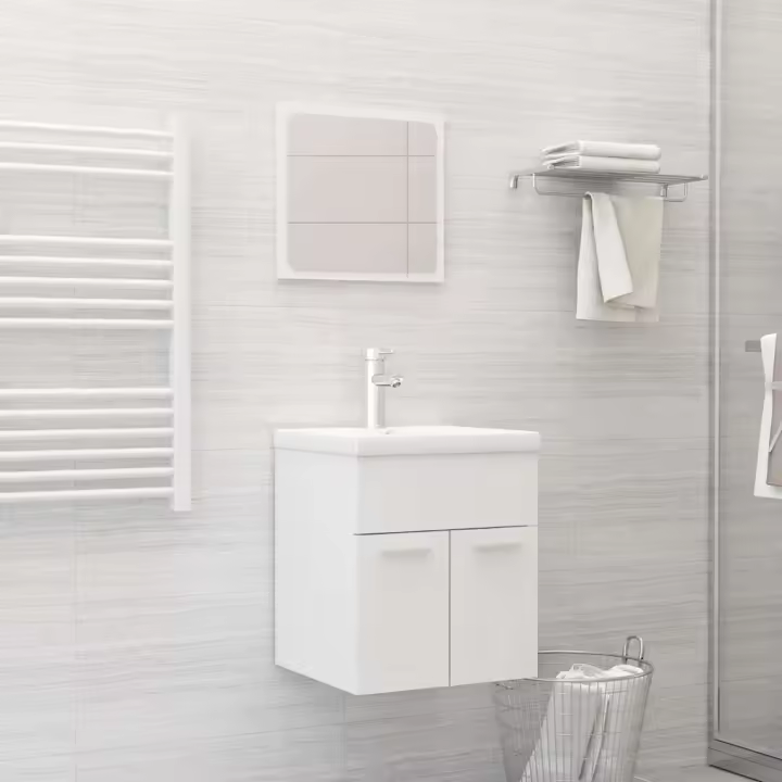 vidaXL Juego de muebles de baño 2 pzas Madera ingeniería en color Roble negro/Blanco brillante/Gris hormigón y más | almacenamiento funcional diseño moderno para baño dormitorio sala - 1