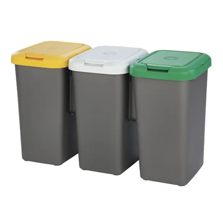 Tontarelli Papelera de reciclaje con 3 compartimentos, 75 litros en total, dimensiones 77x32x48 cm - 1