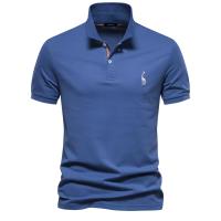 MOV-Camiseta POLO bordada con ciervo de algodón 80% de talla europea de alta calidad para hombre, camiseta básica de manga corta con solapa de color sólido para hombre，Manga corta lavada en color sólido suelto de alta calidad - details 1