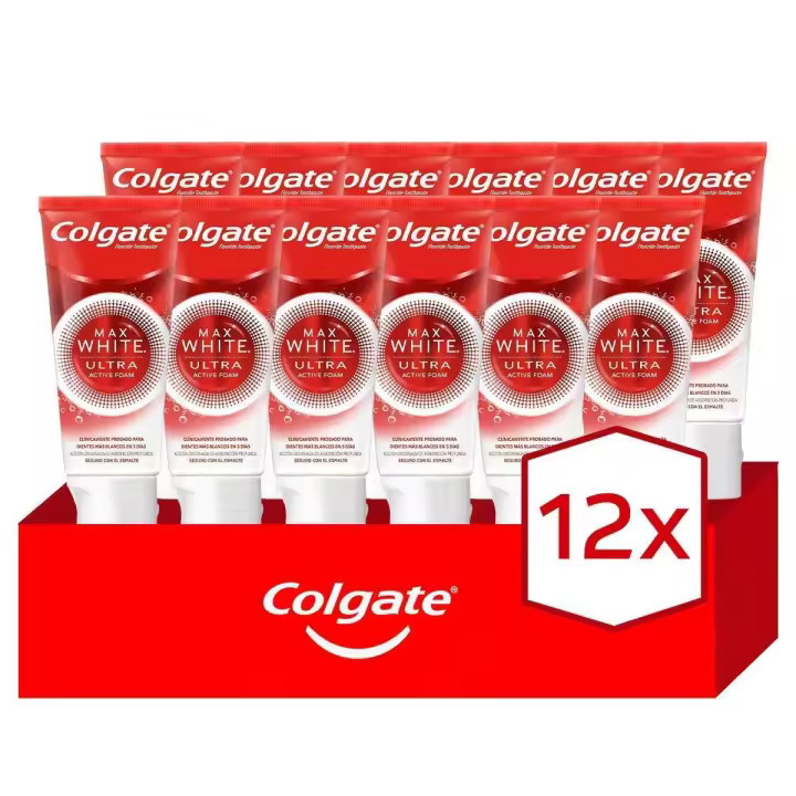 Pasta de dientes blanqueadora Colgate Max White Ultra Active Foam, dientes blancos 50ml. Pack 12 - 1