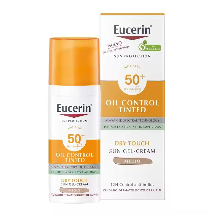 EUCERIN Oil Control SPF50+ con Color Medio Toque Seco Gel-Crema Solar Facial 50ml ✅ Entrega 24/72h - 1