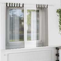 vidaXL Cortinas de gasa con trabillas 2 uds. en color Negro/Marrón/Verde manzana | protección solar decorativa para ventanas hogar oficina dormitorio fácil de instalar - details 0