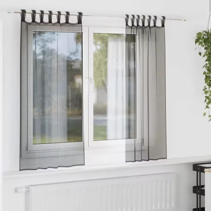 vidaXL Cortinas de gasa con trabillas 2 uds. en color Negro/Marrón/Verde manzana | protección solar decorativa para ventanas hogar oficina dormitorio fácil de instalar - 1