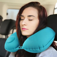 Cojín De Cuello Verde Plegable En Forma De U Para Viaje Inflable Automático Cojín De Anillo Para Avión Y Cama Almohada De Poliéster Y Algodón - details 0