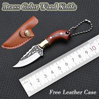 Cuchillo Pequeño De Acero Inoxidable Con Mango De Madera Y Estuche De Cuero Mini Portátil Para Camping Y Uso Diario Color Bronce - details 0