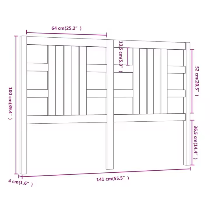 vidaXL Cabecero de cama madera maciza de pino 141x4x100 cm - 1