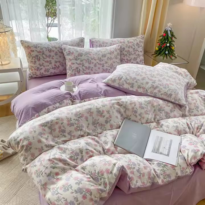 Juego De 3 Piezas Funda De Edredón Y Paquete De Almohadillas En Forma De Corazón Con Estampado Floral Para Dormitorio - 1