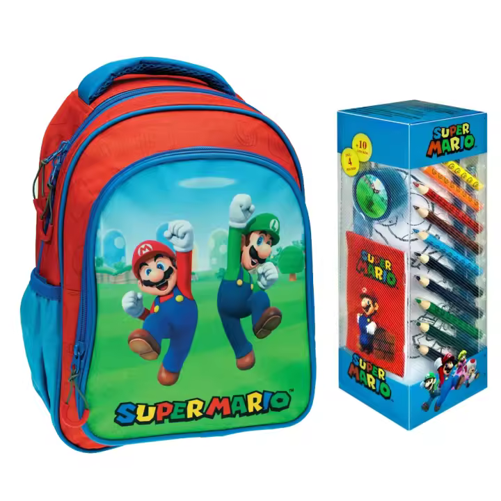 Mochila alta calida 25*30cm con Set de papelería Super Mario Bros, 35 piezas - 1