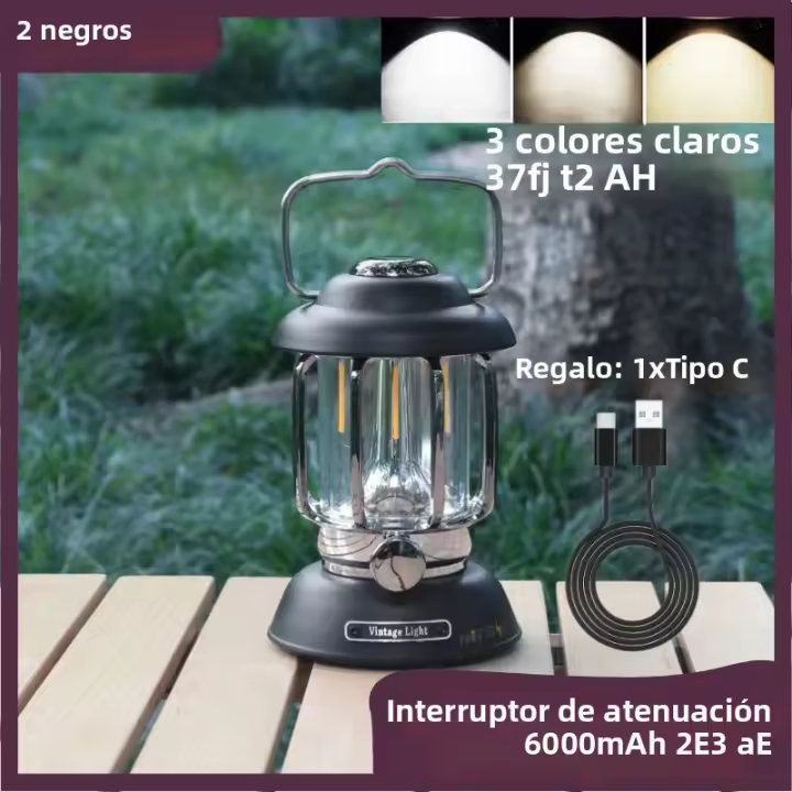 Lámpara De Camping Portátil Retro 6000mAh Modos De Iluminación Vintage Para Exteriores Y Jardín Luz De Tenda Para Senderismo Y Escalada - 1
