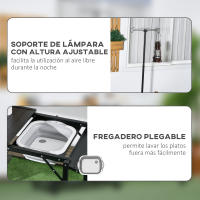Outsunny Mesa de Cocina de Camping de 3 Niveles Mesa de Camping Plegable Portátil con Estantes de Almacenaje Fregadero Soporte para Lámpara y Bolsa de Transporte para Exterior 173x52x80-174 cm Negro - details 4