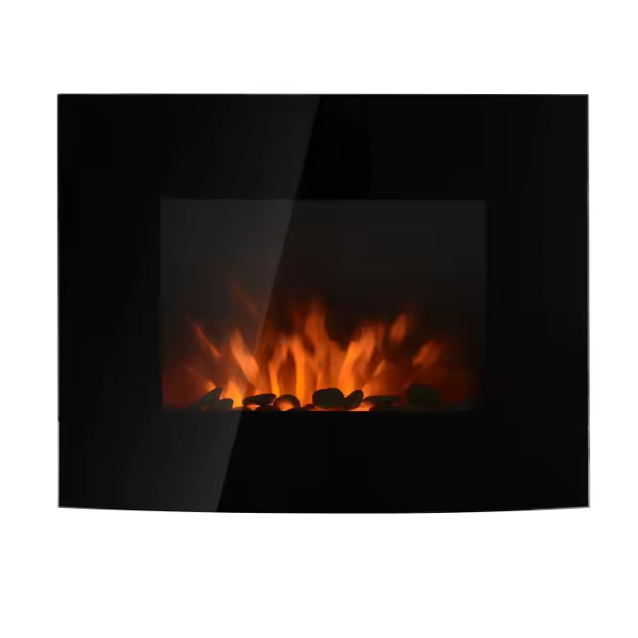 HOMCOM Chimenea Eléctrica de Pared 900/1800W Chimenea Decorativa Chimenea Silenciosa con Mando a Distancia Termostato Efecto Llamas para Sala 25-30 m² Negro - 1