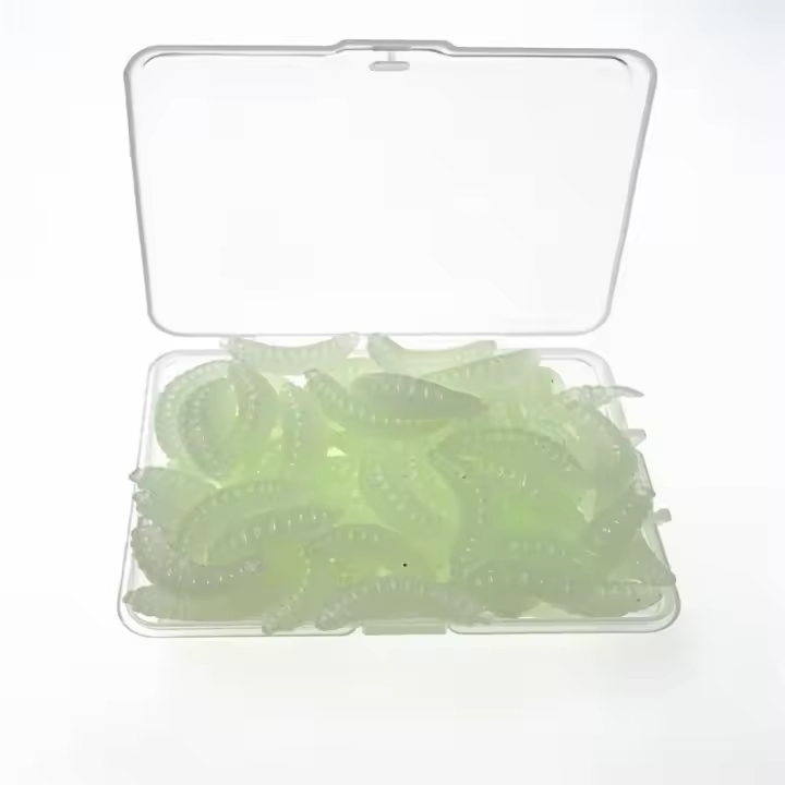 100pcs Luminosas Lanzas De Silicona Artificial Panadero 2cm 0.3g Maggot Grub Seda Pesca Con Caña Atrayente De Polillas Lanzas De Resplandor - 1