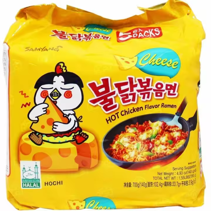 Fideo Instantaneos Ramen Buldak Hot Chicken Ramen Coreano Picante Sabor a Queso 140g Samyang Pack de 5 - 1
