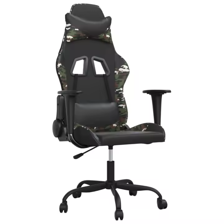 Silla Gaming Negro y Camuflaje Ajustable con Ruedas - 1