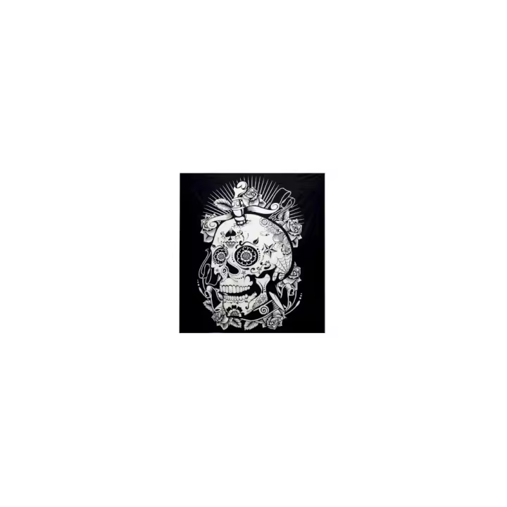 Colcha Algodón Doble B&N + Tapiz - Calavera Rosa - 1