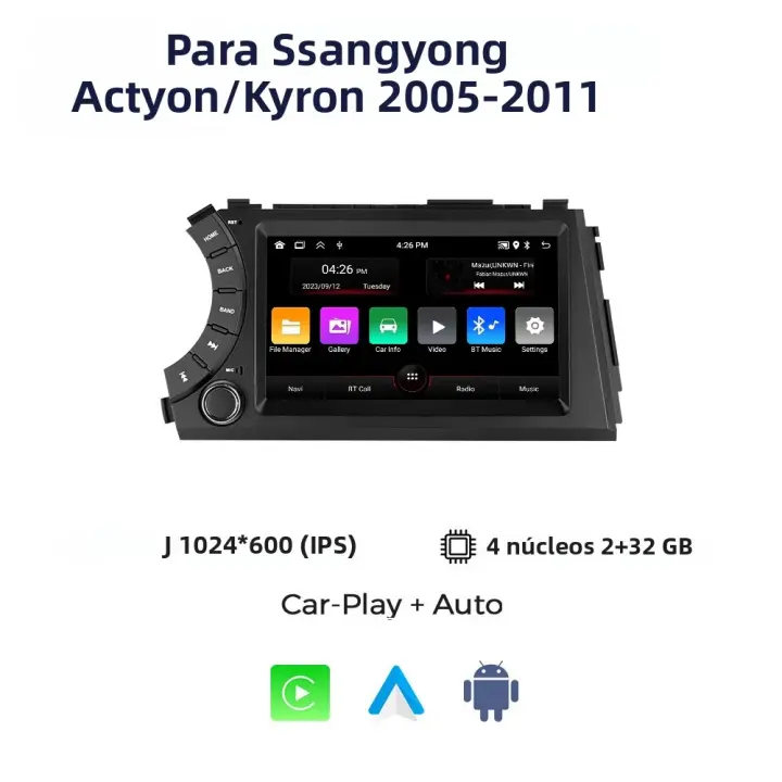 NaviFly Radio De Coche Multimedia 7 Pulgadas Para Ssangyong Kyron Actyon 2005-2011 Android Auto CarPlay Navegación GPS Estéreo 2 Din Con Soporte Para Control Del Volante Y Redes 4G - 1