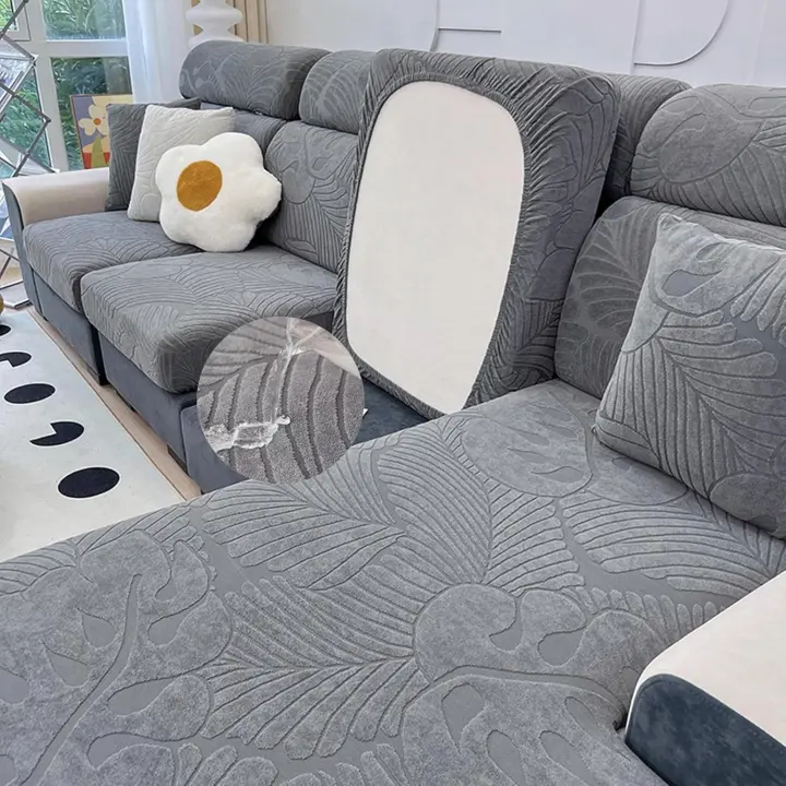 Funda de Cojín Asiento Sofá Individuales Fundas Cojines Sofa Impermeable Universales 1/3/2/4 Plazas Ajustables Antiarañazos Gatos Jacquard Fundas para Cojines de Sofa ,DarkgrayD-2-seater-X（95-135cm) - 1