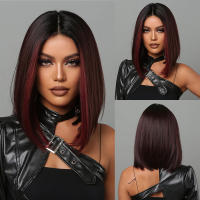 Pelucas Sintéticas Cortas Y Rectas Para Mujeres De Color Rubio a Marrón Ombre Con Flequillo Peluca Bob Resistente Al Calor Para Cosplay Diario Y Fiestas Falso Cabello Tamaño Promedio - details 16