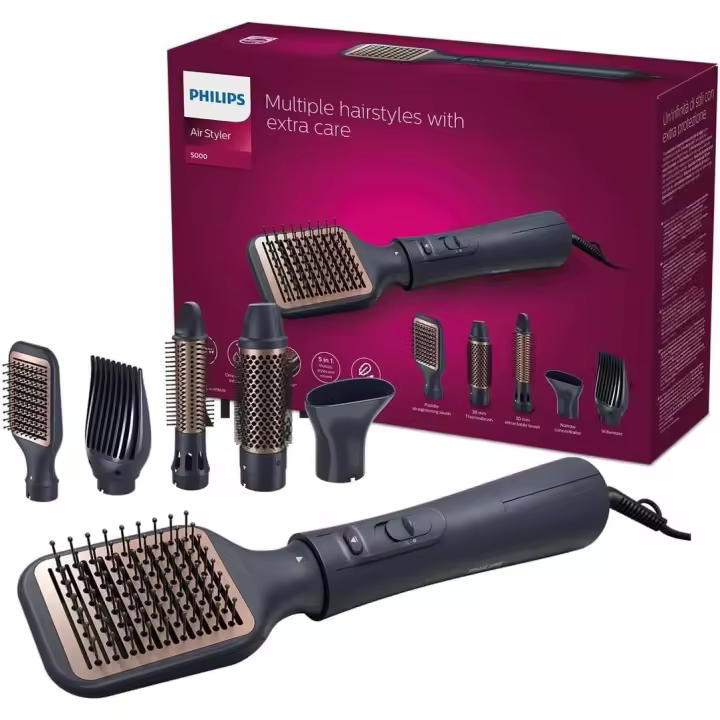 Philips Cepillo Moldeador Serie 5000, 5 Accesorios para Alisar, Añadir Volumen o Crear Ondas, Ionico, Negro (BHA530/00) - 1