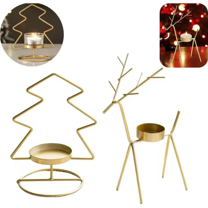Juego de candelabros de Navidad, 2 piezas de candelabros forjados N árbol de Navidad oro Reno hueco candelabro adecuado para fiesta de Navidad hogar Decoración de mesa - 1