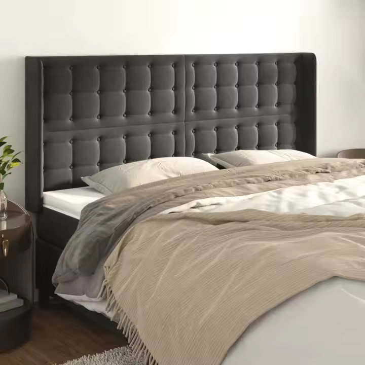 vidaXL Cabecero con orejas de terciopelo gris oscuro 183x16x118/128 cm - 1