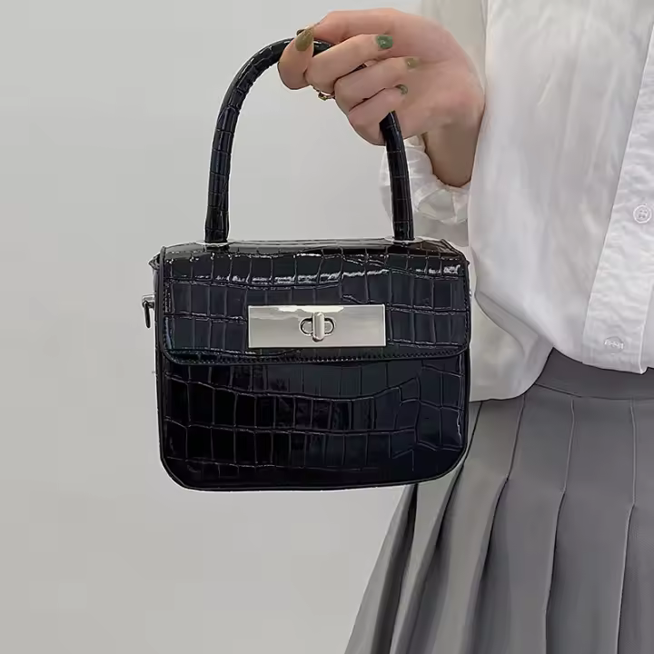 Bolso Cuadrado Pequeño Para Mujer Con Patrón De Cocodrilo Moda Versátil De Alta Gama Bolso De Mano De Hombro Y Cruzado - 1