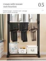 Rack De Ropa Doble Con Gancho Organizador De Ropa Para Dormitorio Móvil Con Ruedas Estante De Ropa Metálico Moderno Para El Hogar - details 8