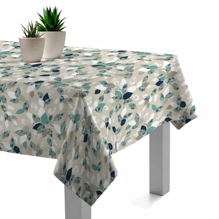 Mantel Resinado Antimanchas Botanical Azul 140x140, 140x200, 140x250, Impermeable, Fácil de limpiar, Comedor, Cocina PADUANA - 1