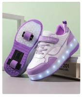 Zapatillas De Rodilleras Para Niños Y Niñas Con Luces LED Rosa Moda Zapatos Rollers Para Niños Y Niñas Transpirables De Cuero Con Almohadilla De Algodón Para Todas Las Estaciones - details 11
