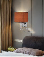 Lámpara De Pared Moderna E27 Con Luz De Lectura LED Y USB Para Dormitorio Sala De Estar Hotel Instalación En La Pared Material De Tela - details 13