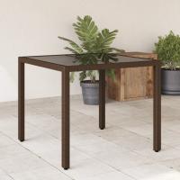 vidaXL Mesa de jardín superficie de vidrio ratán PE 90x90x75 cm en color Marrón/Gris/Gris claro y más | estructura resistente ideal para salón dormitorio o estudio - details 0