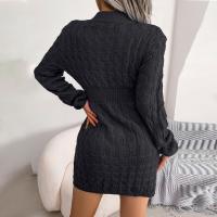 Vestido De Coctel Para Mujer Estilo Casual De Otoño/invierno Cuello Redondo Cintura Alta Abrigo Suéter De Alta Calidad Y Cómodo Vestido Manga Batwing De Polyester Silken Cintura Natural - details 8