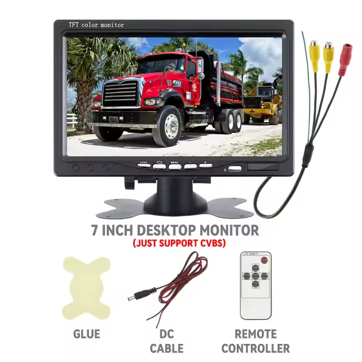 7" Car AHD Monitor Screen with 2 Way Video Input 7 Inch TFT LCD Display 1024*600 for Vehicle Rear View Camera Parking - 1