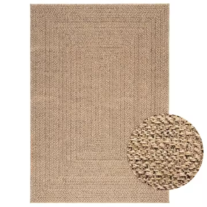 vidaXL Alfombra ZIZUR apariencia de yute interior y exterior 140x200cm Estampado Rectangular,  Circular,  y mas Alfombras de área  Alfombra de Piso para Sala de Estar Dormitorio Habitación Salón - 1