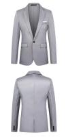 Traje De Otoño Para Hombre Moda Ajustado Con Cuello Redondo De Color Sólido Antirroto Casual Negocios Versátil Traje De Manga Larga - details 6