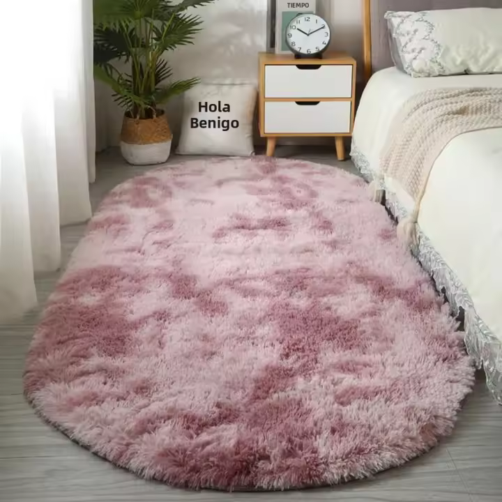 VIKAMA Alfombra De Silla De Seda Longa Teñida Nórdica Para Dormitorio Y Sala De Estar Alfombra Oval Sencilla Moderna Antideslizante Y Resistente Al Desvanecimiento Para Adultos - 1