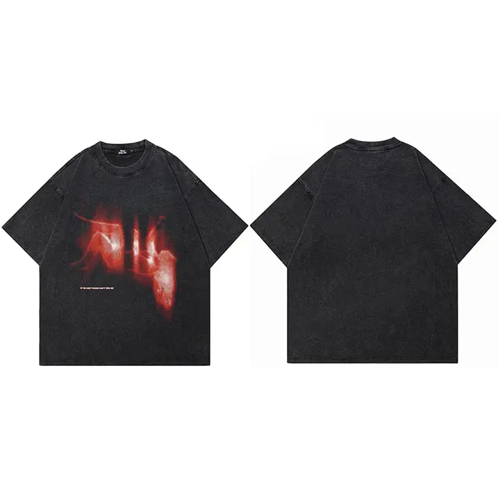 Camiseta Hip Hop Streetwear Para Hombre 2024 Talla Oversize Lost Shadow Vintage Gráfico Camiseta Negra Tejida En Algodón Tops Unisex - 1