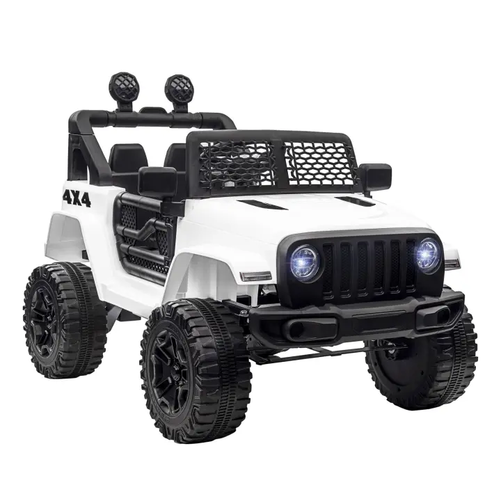 HOMCOM Coche Eléctrico para Niños de +3 Años Vehículo Todoterreno de Batería 12V con 2 Motores Control Remoto 2,4G Faros Bocina Velocidad Ajustable Carga 30 kg 100x65x72 cm Blanco - 1